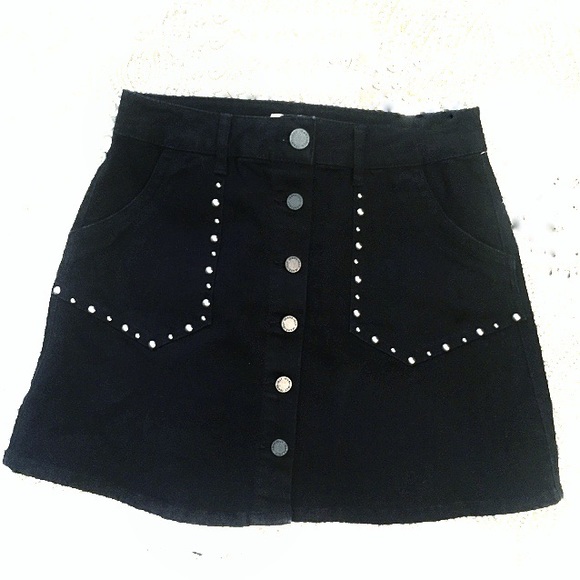 Jolt black denim studded high waist skirt - Picture 5 of 13